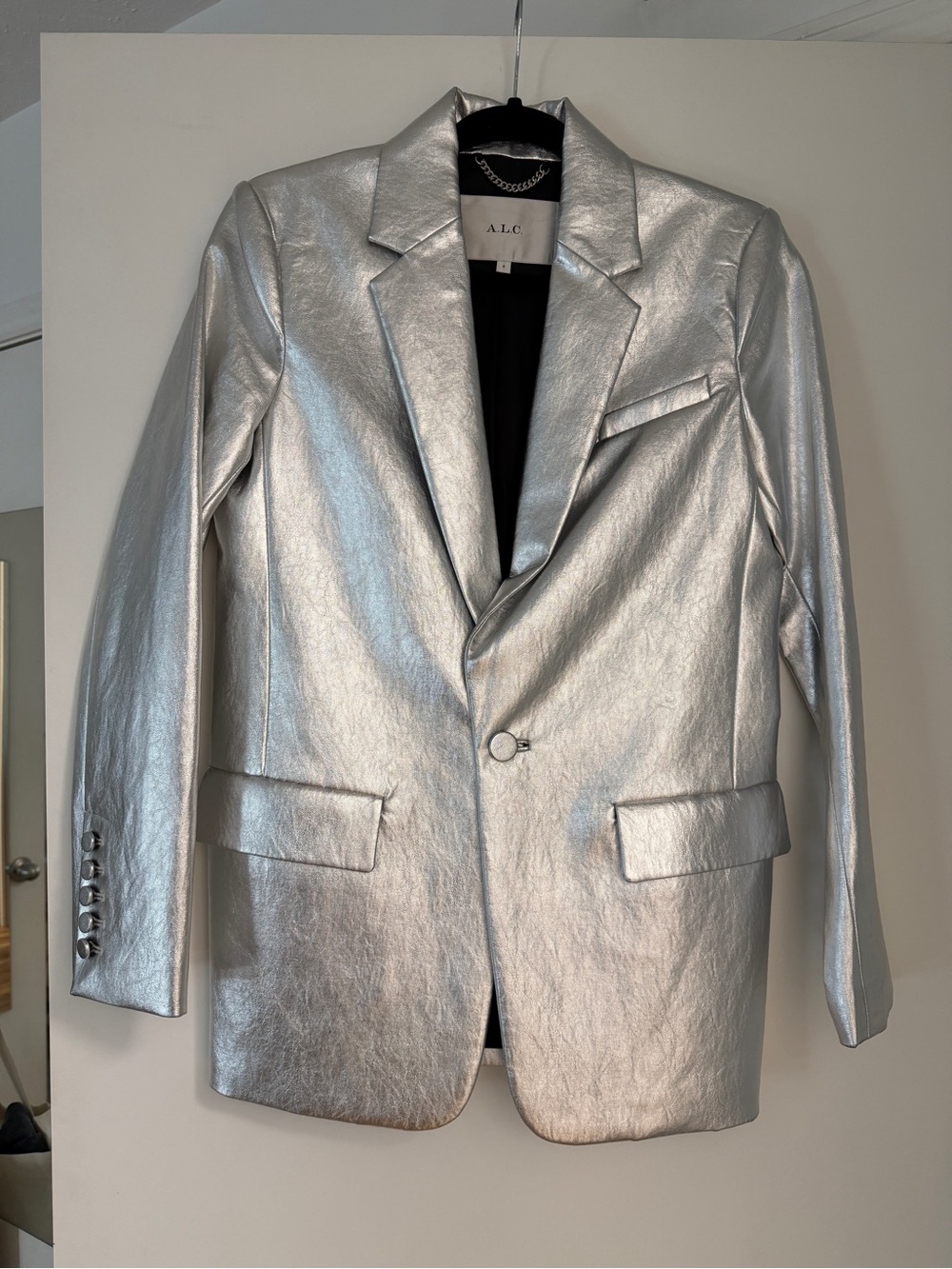 A.L.C. Silver Metallic Single-Button Blazer
